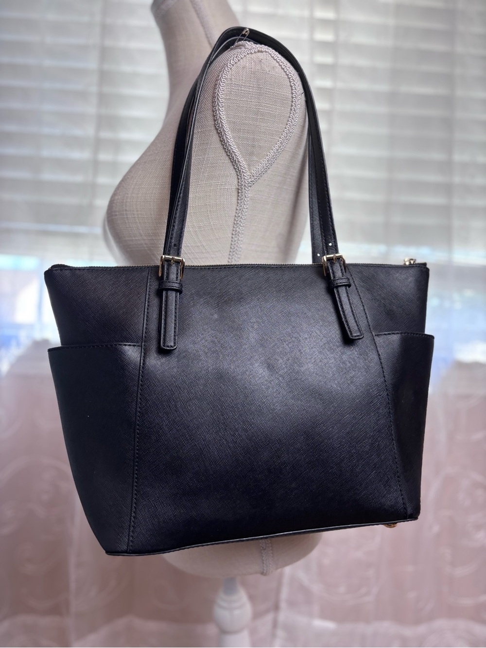 Michael Kors Black Saffiano Leather Tote with Gold Hardware - Picture 3 of 14